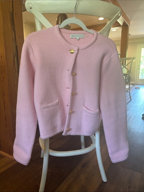 English Factory Sweaters - English Factory Pink Knit Cardigan with Gold Buttons